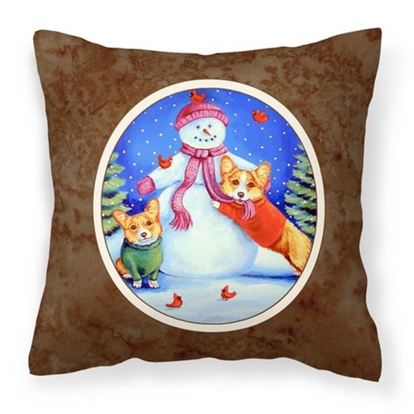 Jensendistributionservices Snowman with Corgi Fabric Decorative Pillow MI2549443